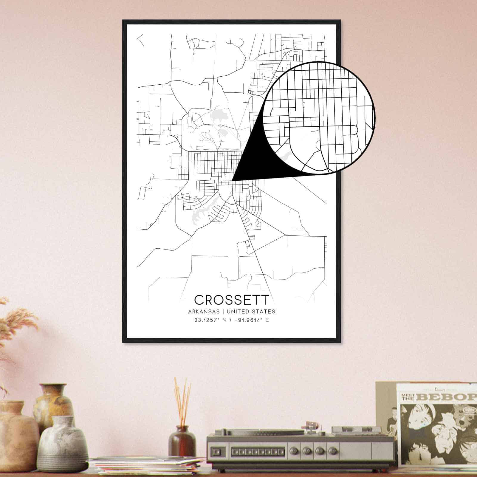 Crossett Arkansas Map Poster, Modern Home Decor Wall Art Print Custom