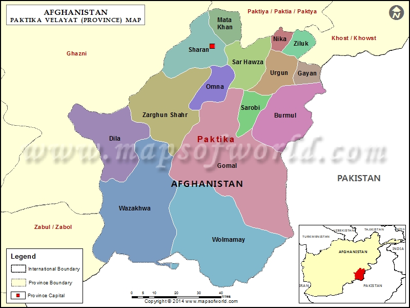 Paktika Map, Map of Paktika Province (Velayat), Afghanistan