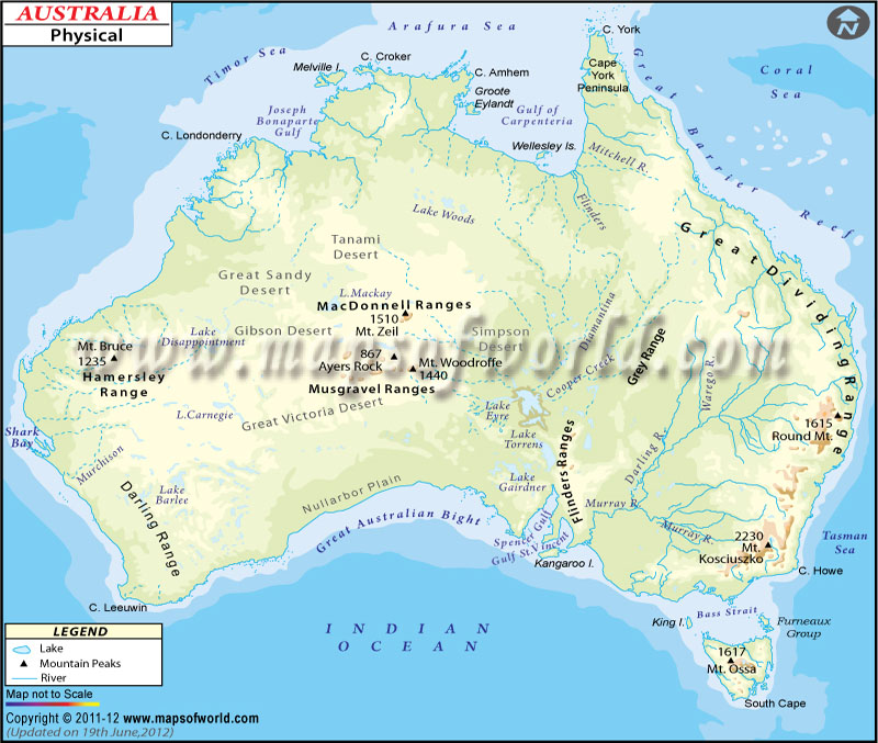 Physical Map of Australia, Australia Physical Map