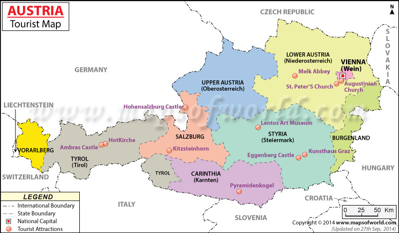 Tourist Map Of Austria Austria Travel Map – Mapsofworld.com