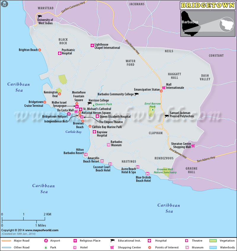 Bridgetown Map Map of Bridgetown City, Barbados