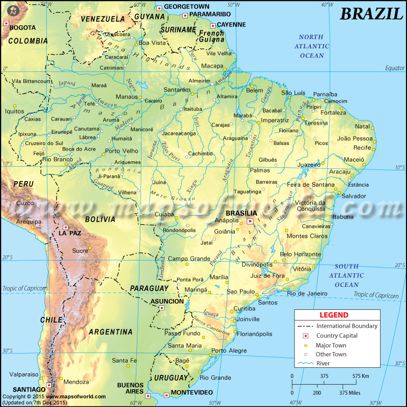 Physical Map of Brazil, Brazil Physical Map