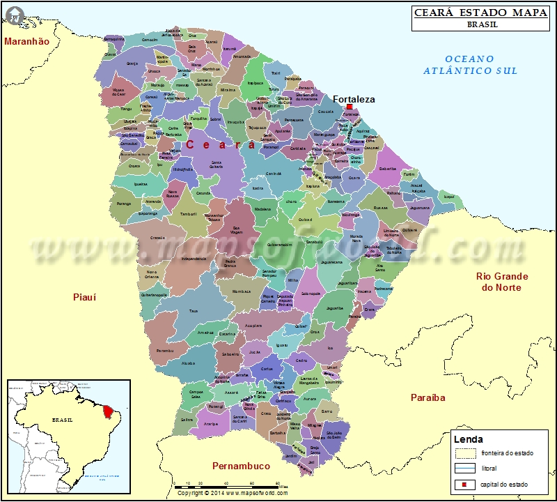Ceara Map, State of Ceara Brazil