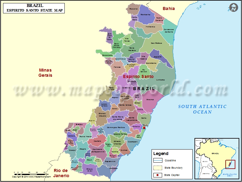 Espirito Santo Map, State of Espirito Santo Brazil
