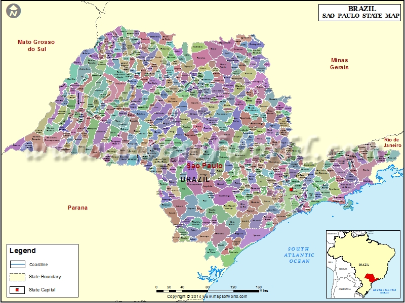 Sao Paulo State Map, State of Sao Paulo Brazil