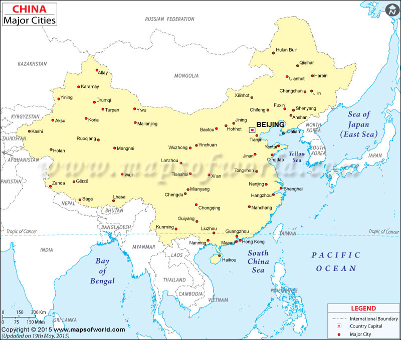 Cities in China Map, Major Cities in China
