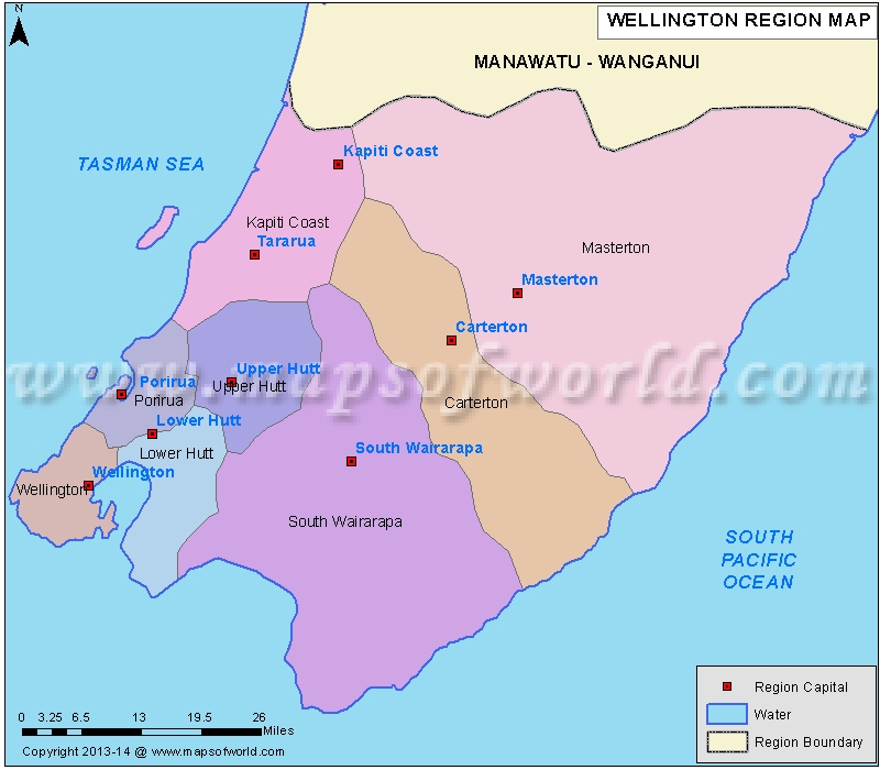 Wellington Region Map, New Zealand