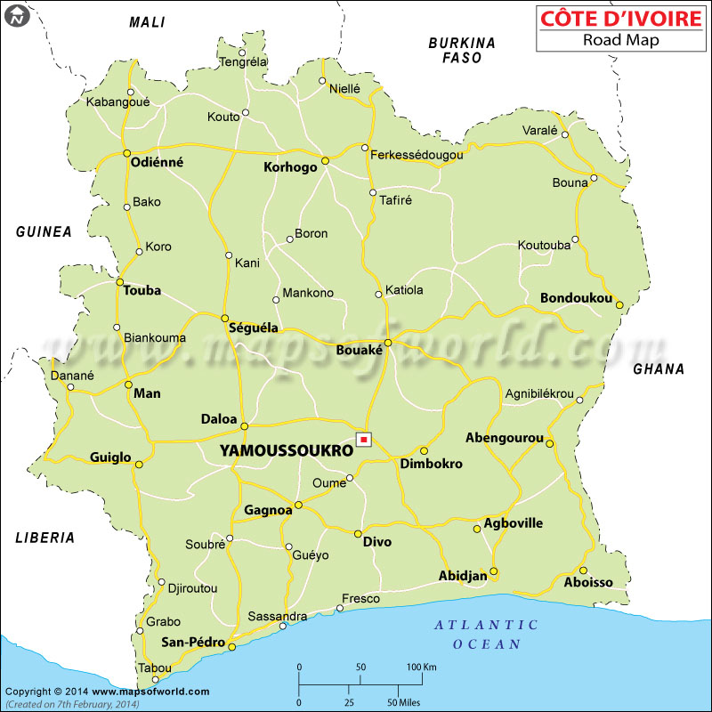 Ivory Coast Road Map Cote d'Ivoire Road Map