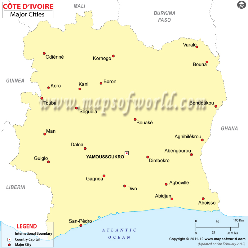 Map of Ivory Coast Cities / Cote Di'vorie Cities Map