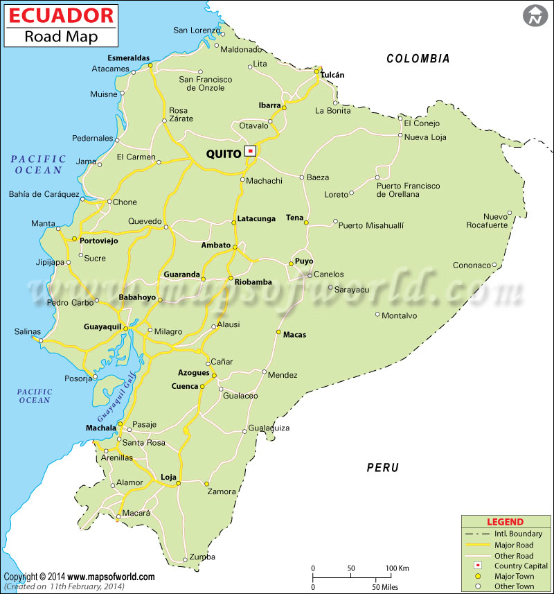 Detailed Road Map of Ecuador Ecuador Road Map