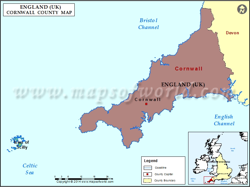 Cornwall County Map Map of Cornwall County, England