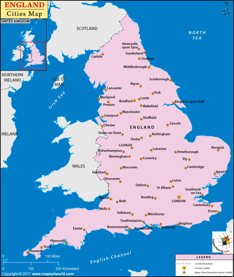Map of England Cities