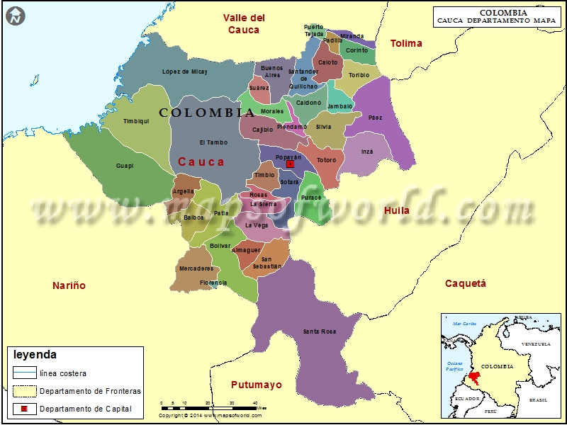Mapa de Cauca Departamento del Cauca Colombia