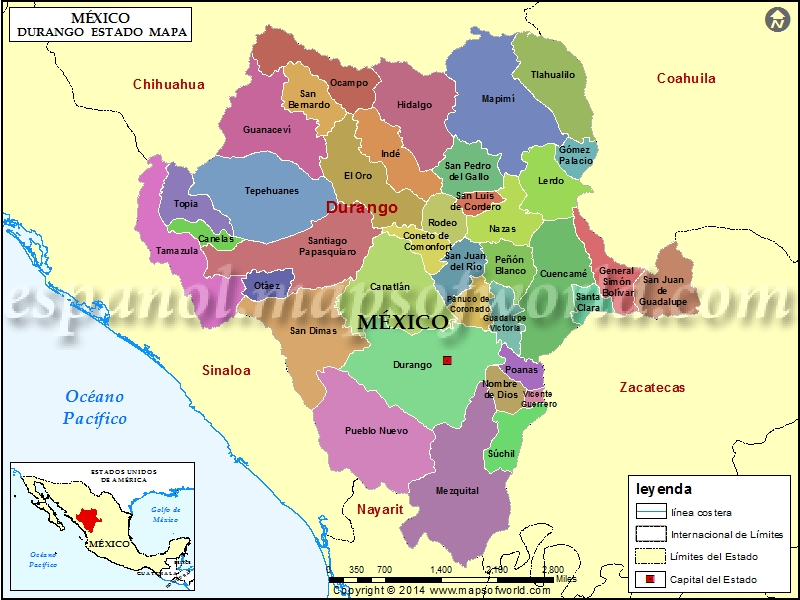 Mapa de Durango Estado de Durango Mexico