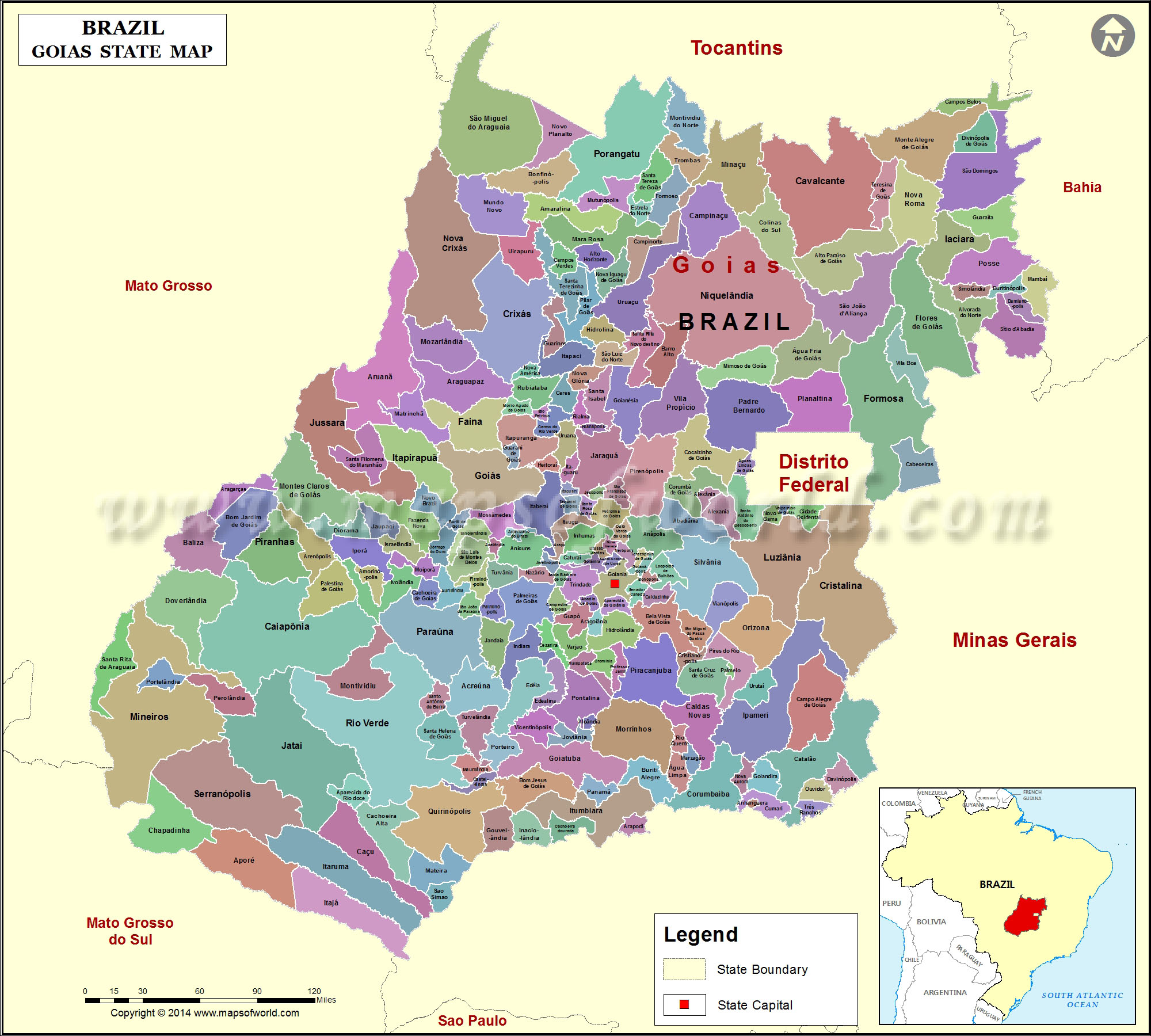 Mapa de Goias , Estado de Goias Brasil