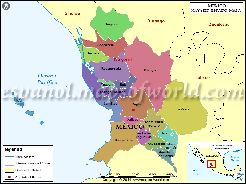 Mapa de Nayarit Estado de Nayarit Mexico