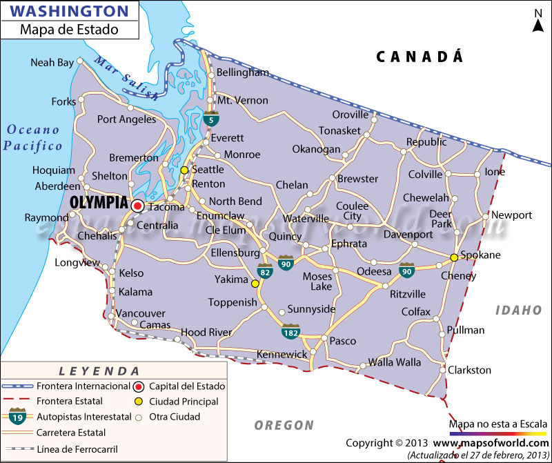 El Mapa del Estado de Washington Estados Unidos de America