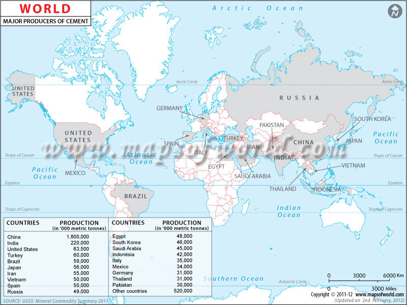 World Cement Producing Countries Map