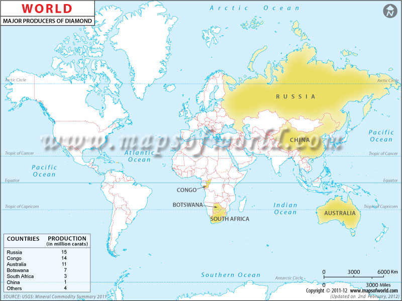 Where is Diamond Found World Diamond Producing Countries Map