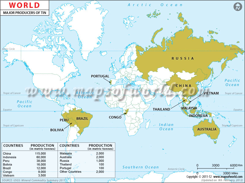 World Tin Producing Countries Map