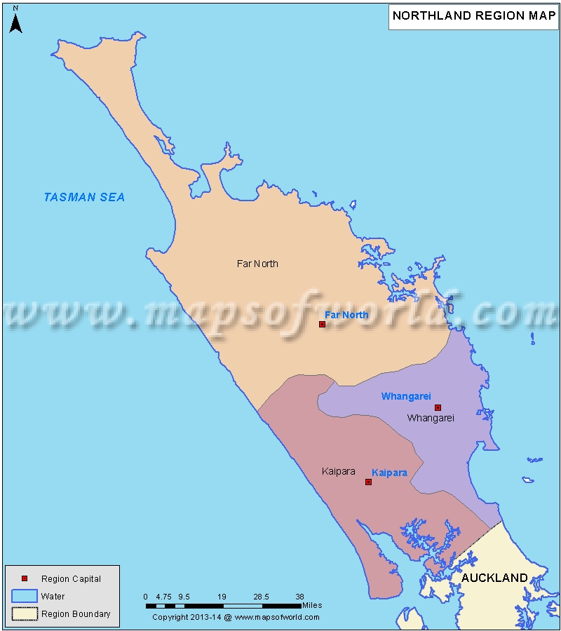 Northland Map Districts of Northland Region, New Zealand