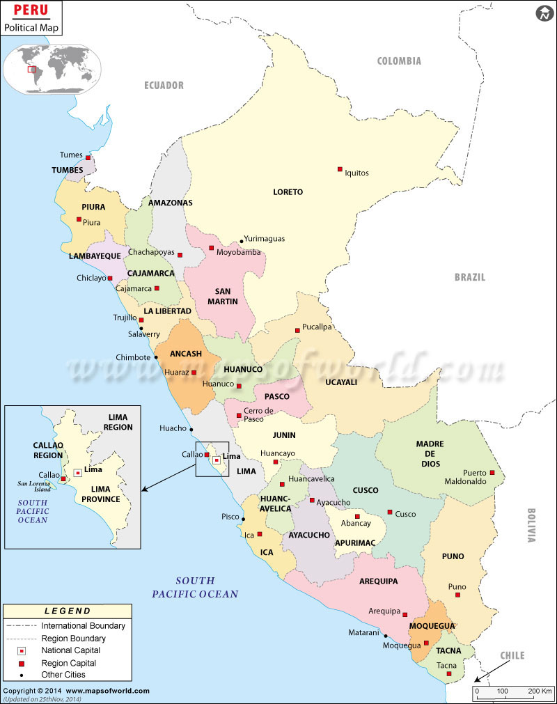 Peru South America Map Peru Political Map