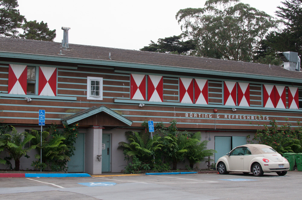 Stow Lake Boathouse in Golden Gate Park, San Francisco, California, USA