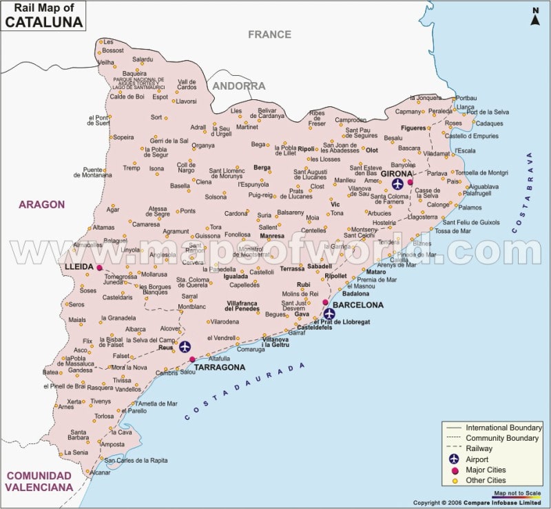 Cataluña Rail Network Map, Spain