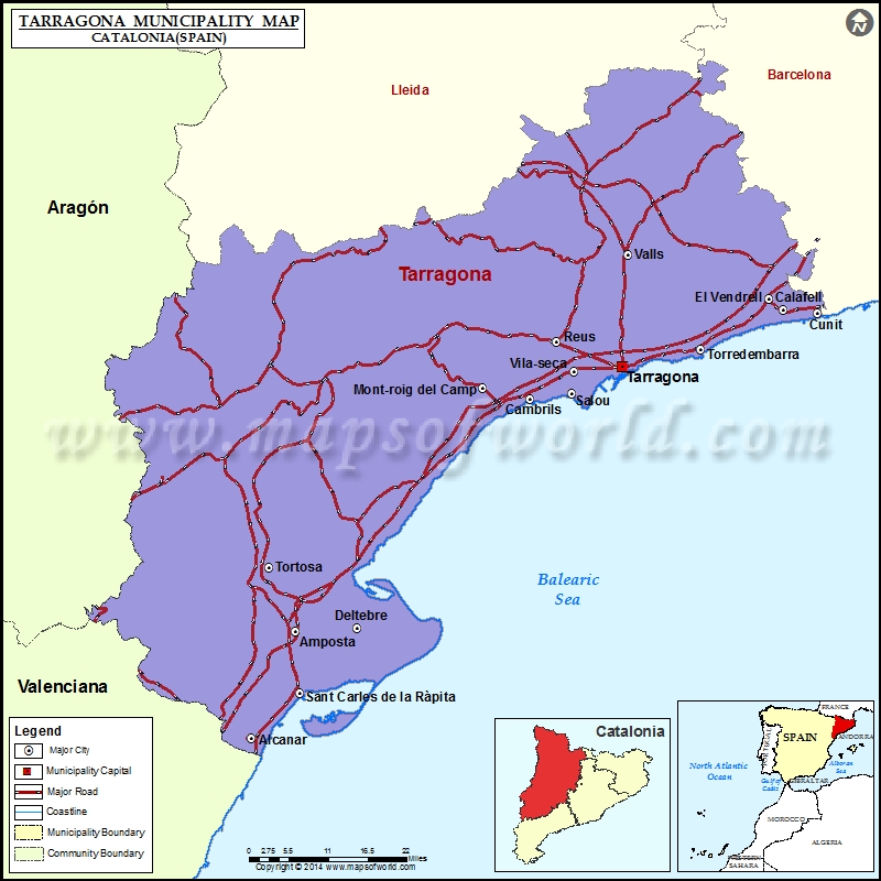 Tarragona Municipality Map, Catalonia, Spain