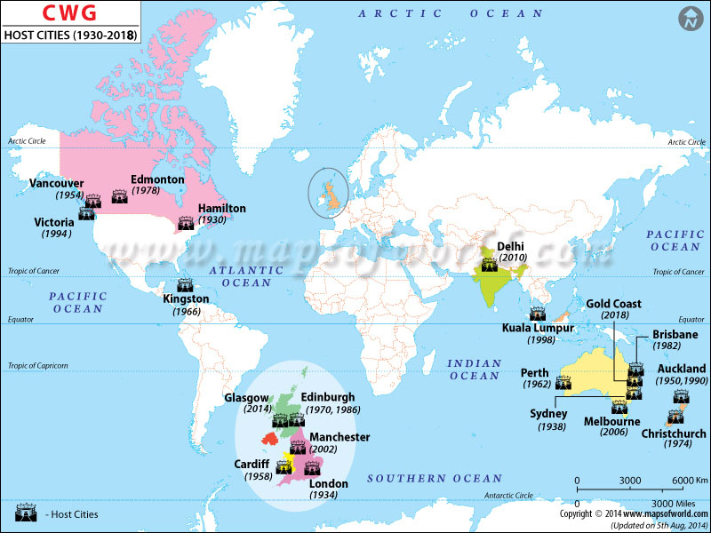Commonwealth Games Host Cities Map, Host Nations