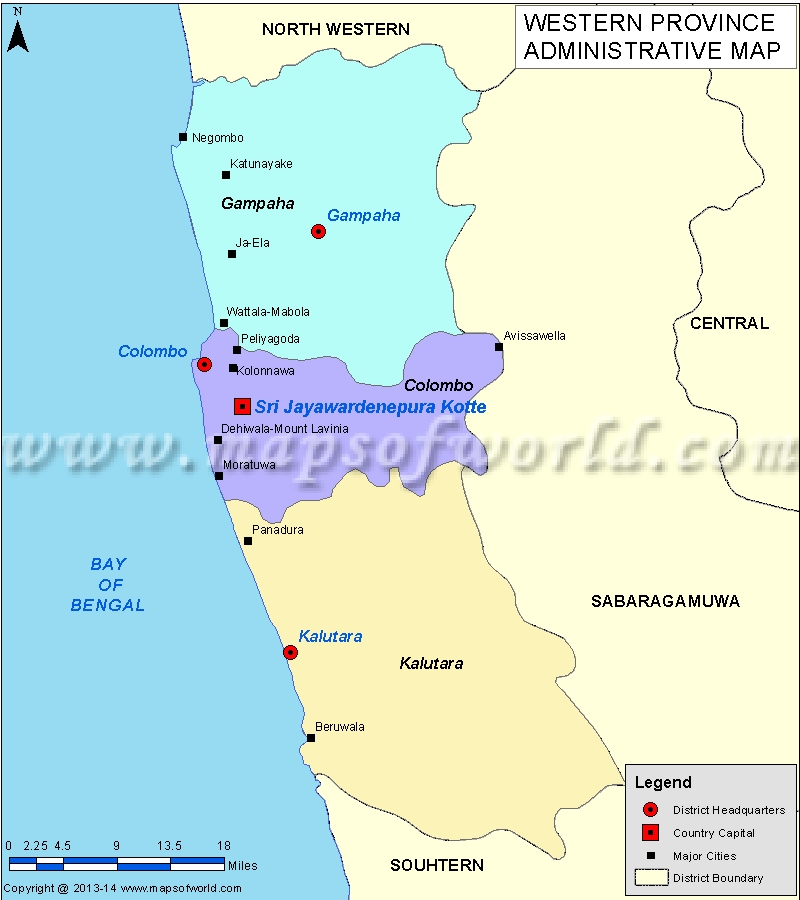 Western Province Map, Districts of Western Province of Sri Lanka