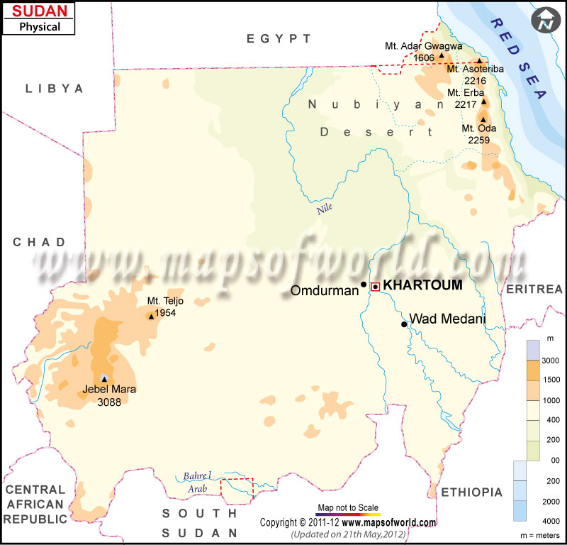 Sudan Physical Map, Physical Map of Sudan