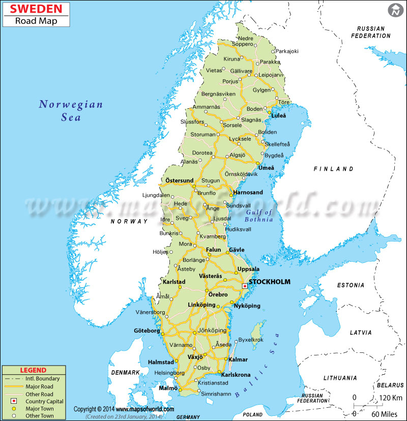 Road Map of Sweden Sweden Road Map
