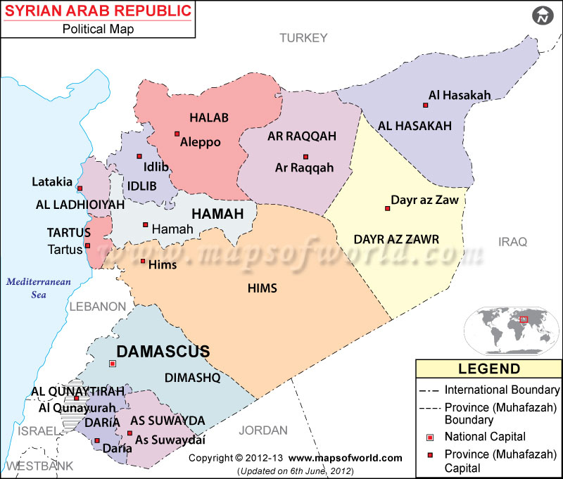 Political Map of Syria Syria Provinces Map