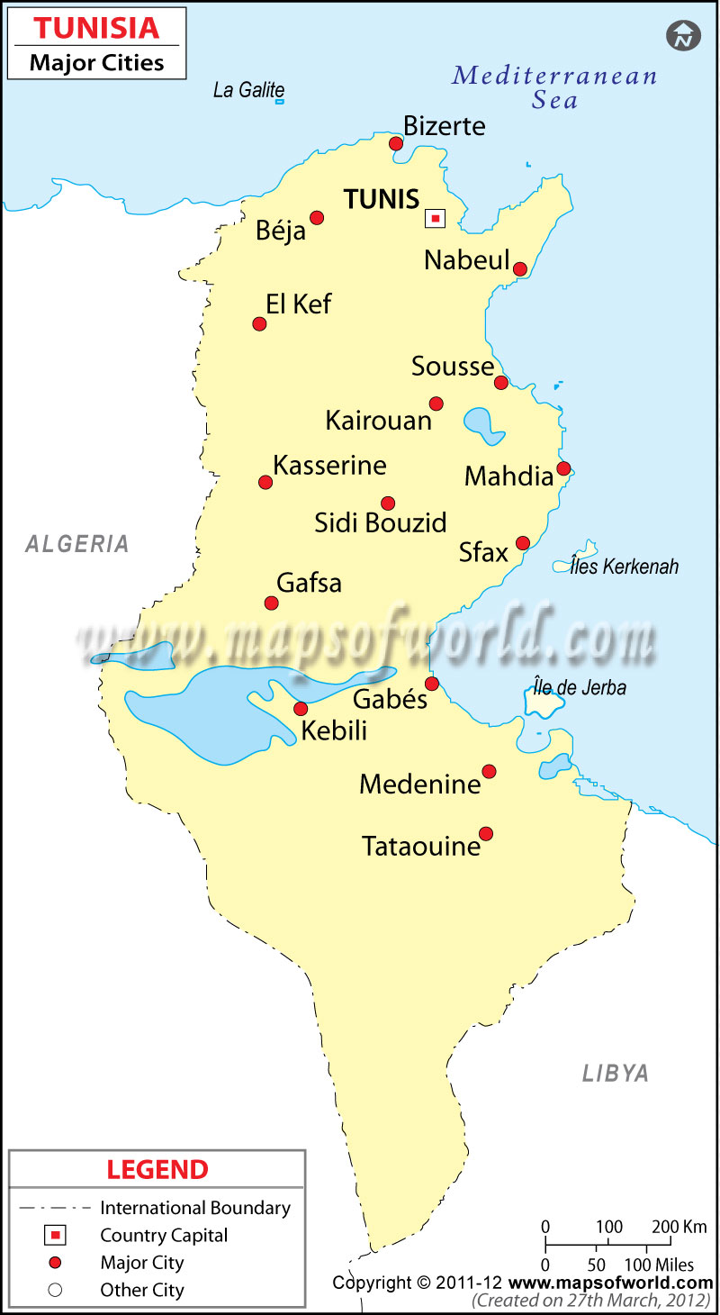 Tunisia Cities Map, Major Cities in Tunisia