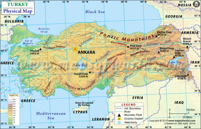 Physical Map of Turkey