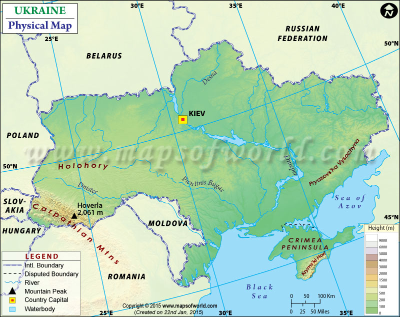 Physical Map of Ukraine
