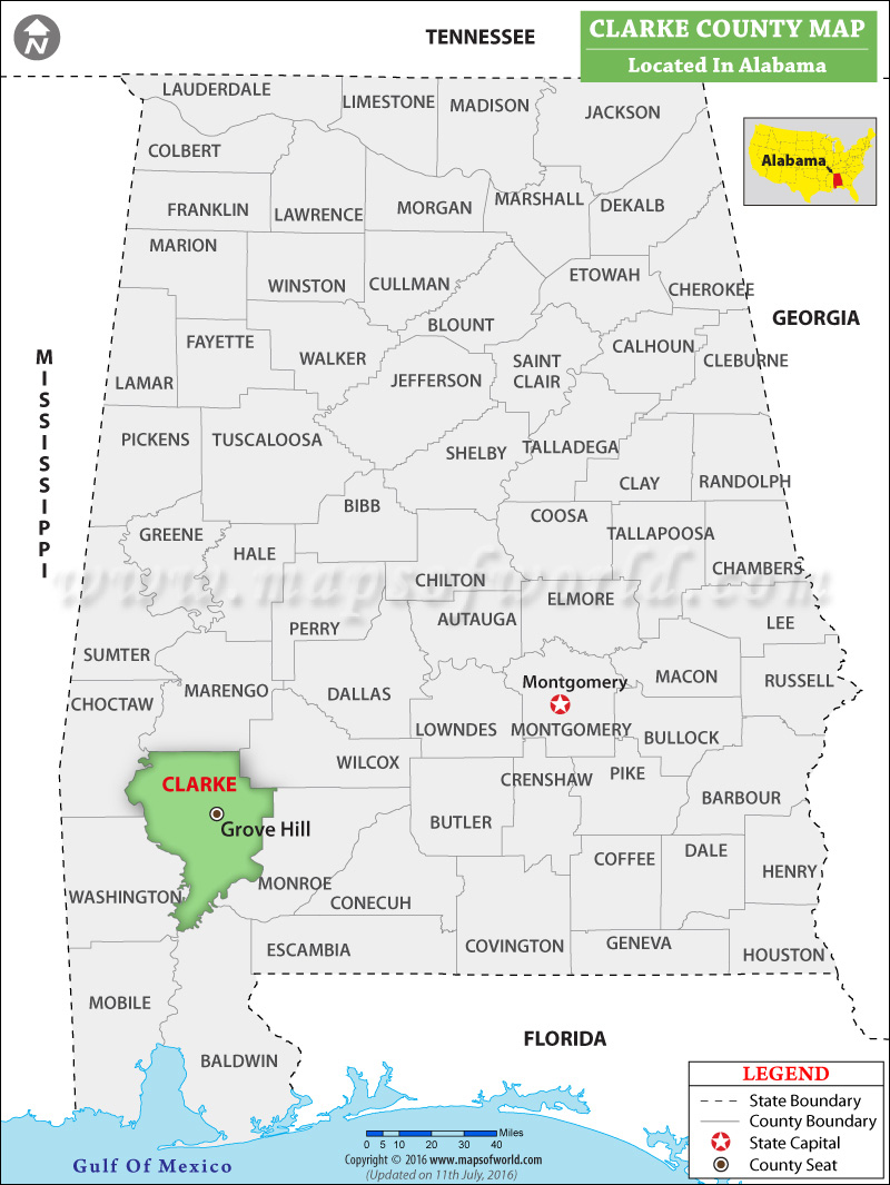 Clarke County Map, Alabama