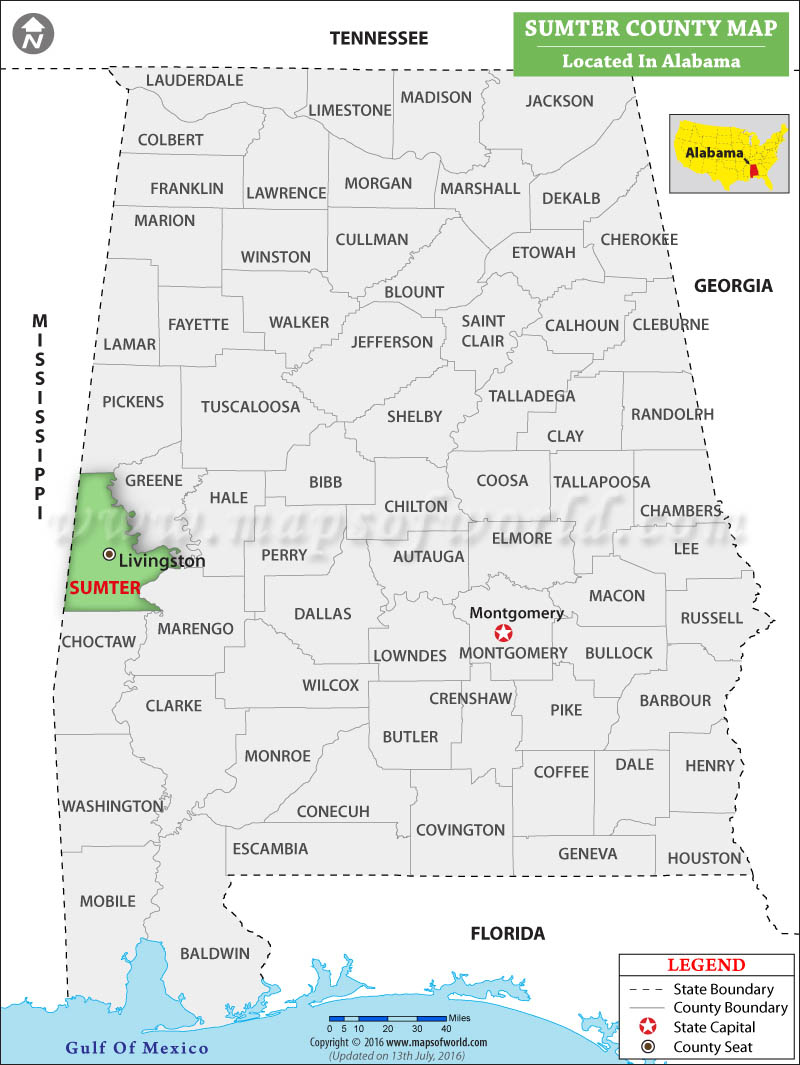 Sumter County Map, Alabama