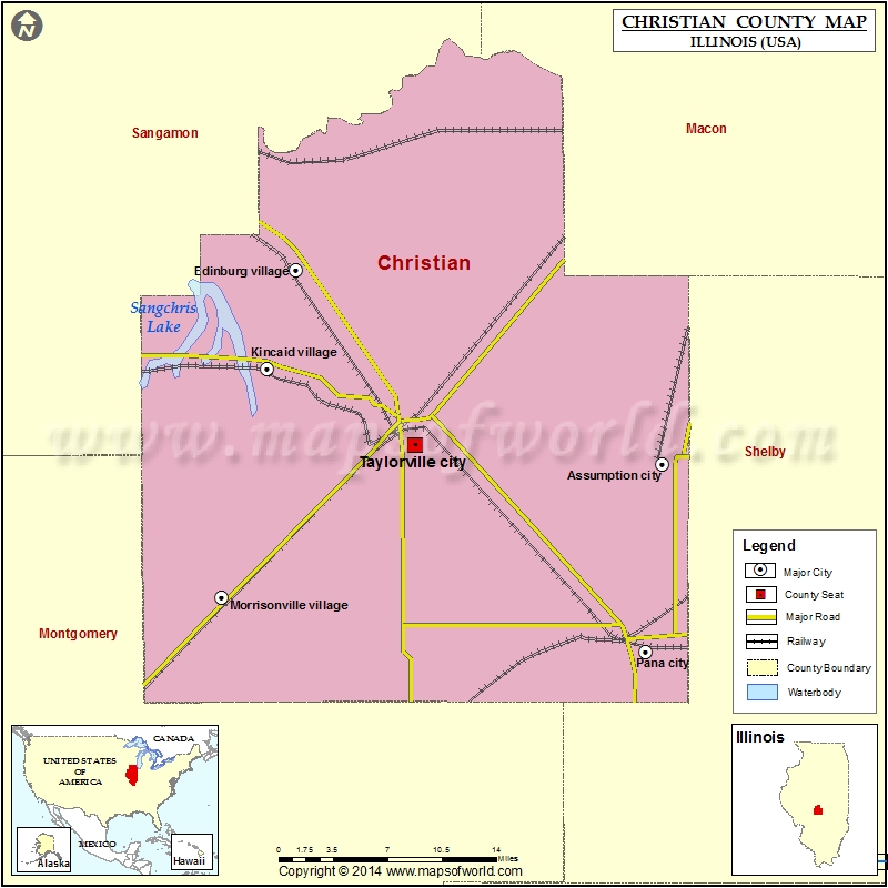 Christian County Map, Illinois