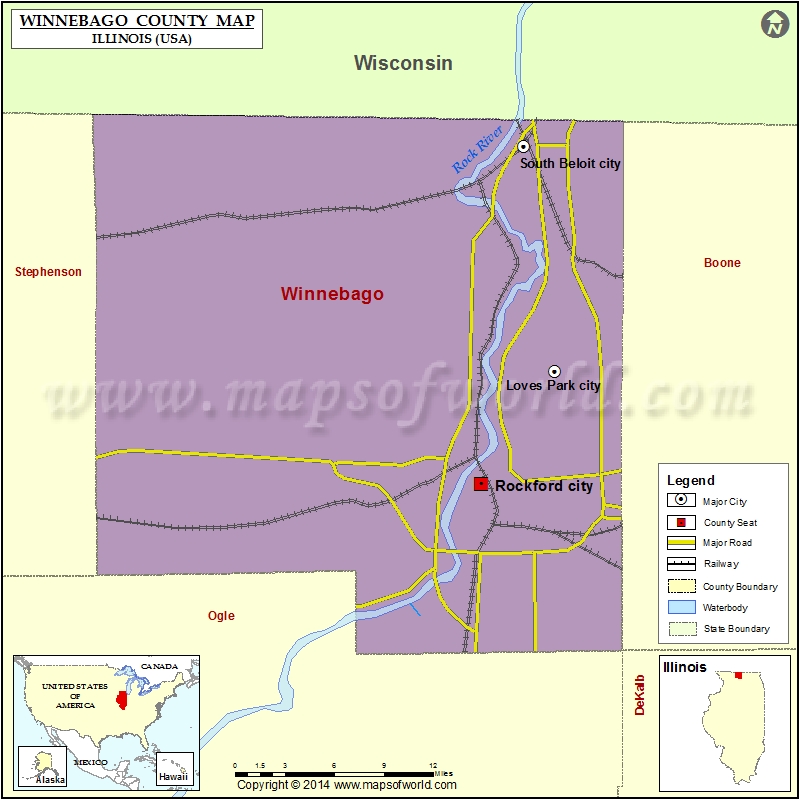 Winnebago County Map, Illinois