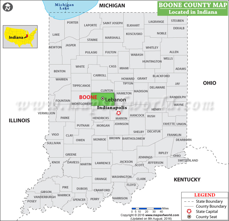 Boone County Map, Indiana