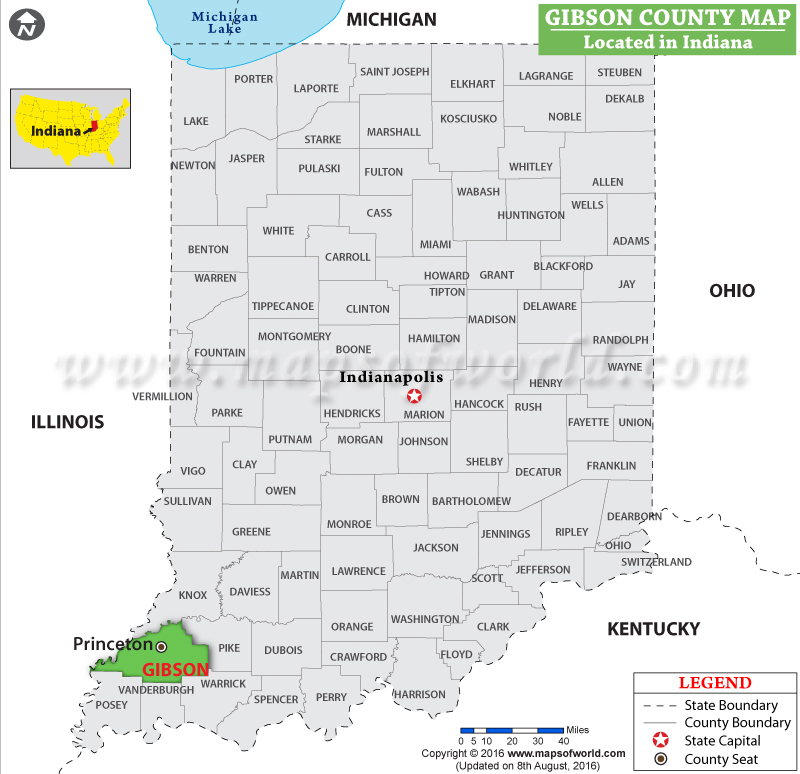 Gibson County Map, Indiana