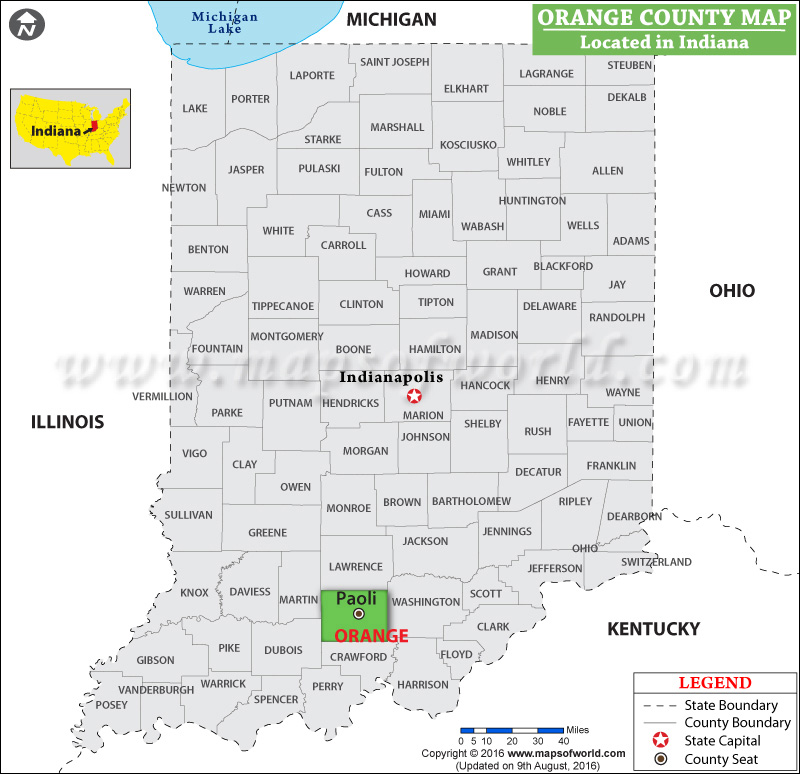 Orange County Map, Indiana