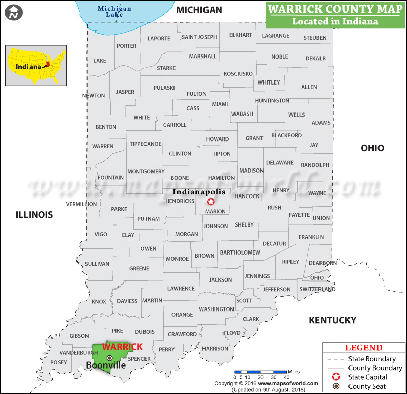 Warrick County Map, Indiana