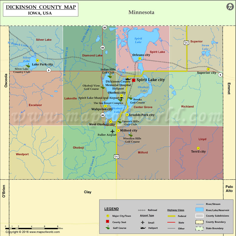 Dickinson County Map, Iowa