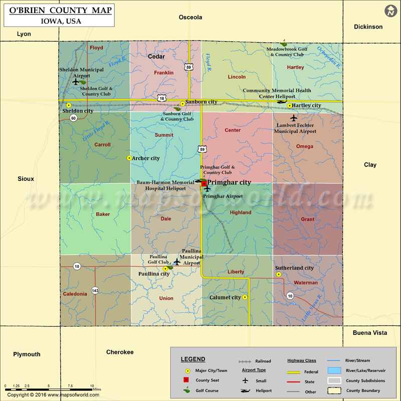O'Brien County Map, Iowa