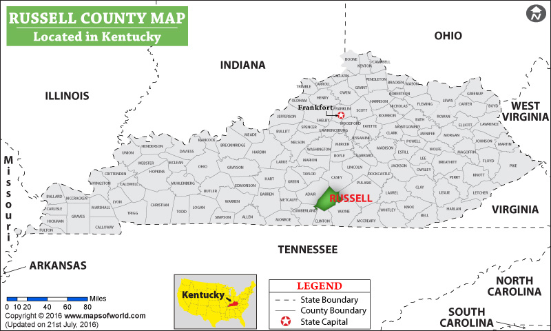 Russell County Map, Kentucky
