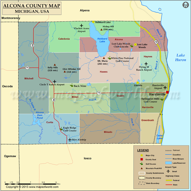 Alcona County Map, Michigan