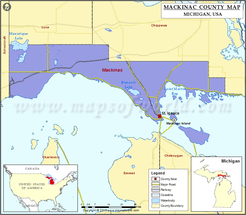 Mackinac County Map, Michigan